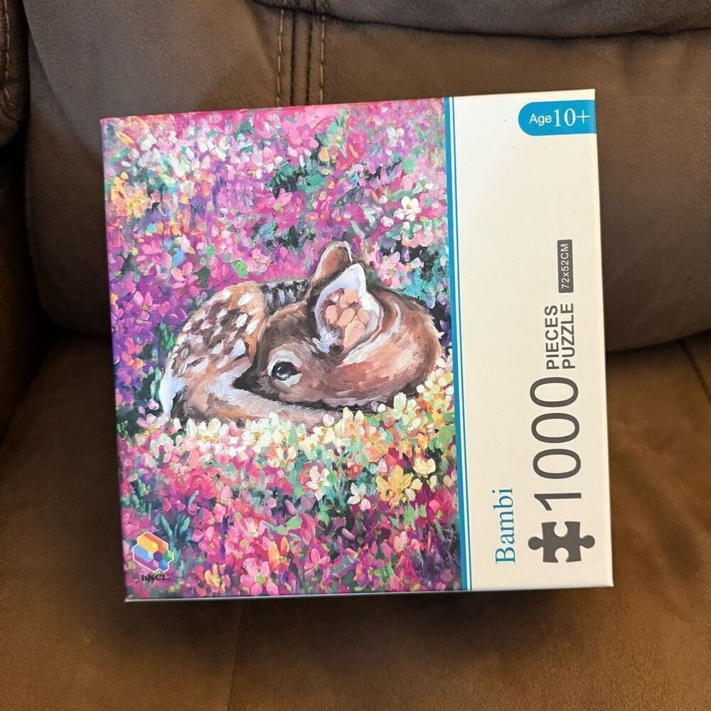 HNCL Bambi Deer and Flowers Impressionist Painting 1000 Piece Puzzle
